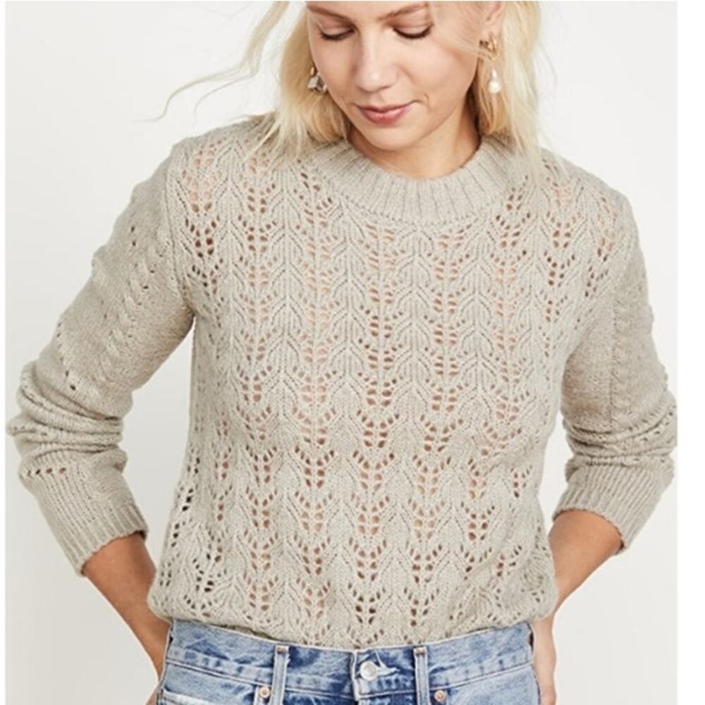 English Factory Women's Open Knit Sweater Heather Gray Boho Cozy Fall NWT Small
